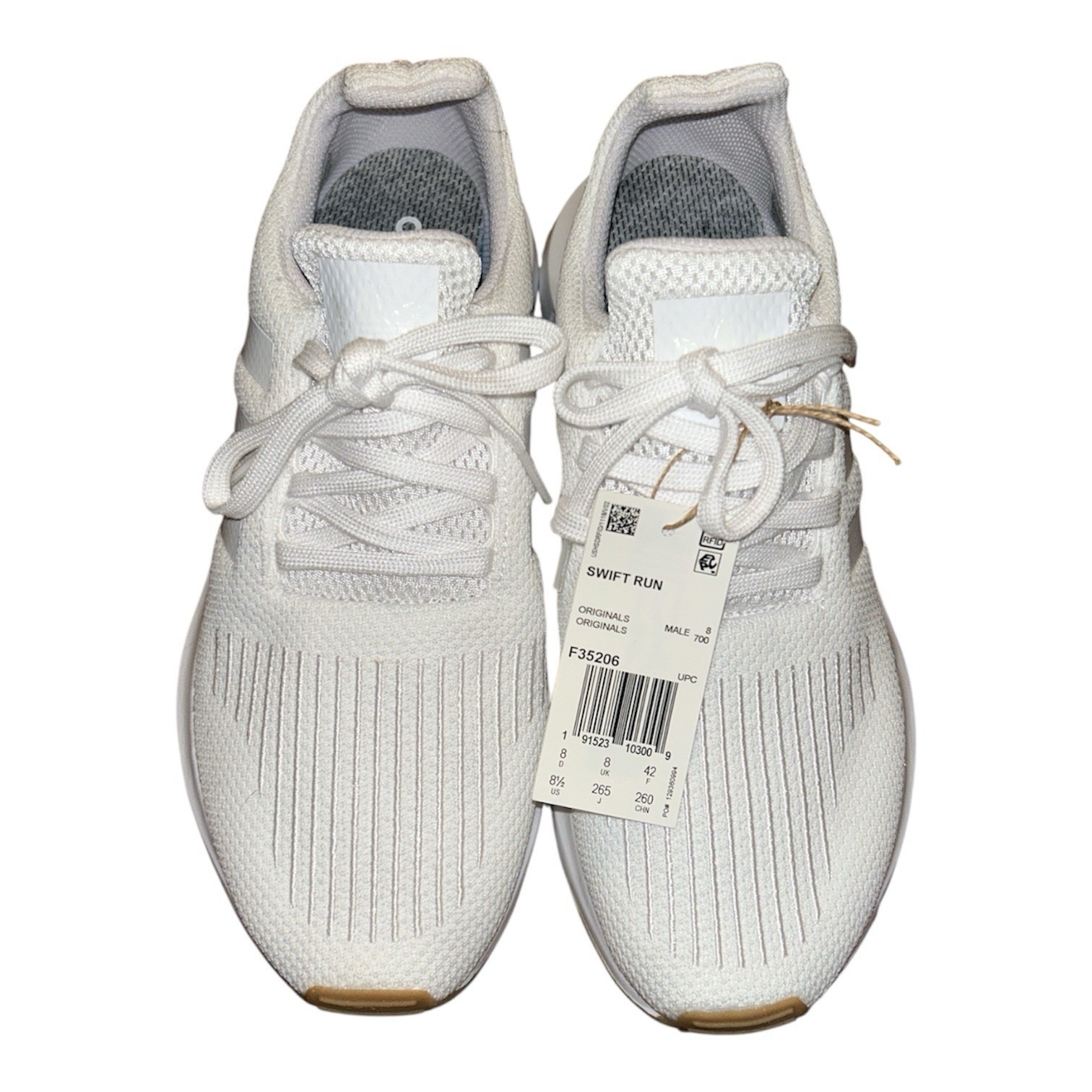 Nwob Adidas Swift Run 1.0 Mens Running Shoes, White Ie7475 Size 8.5 Gum Bottom
